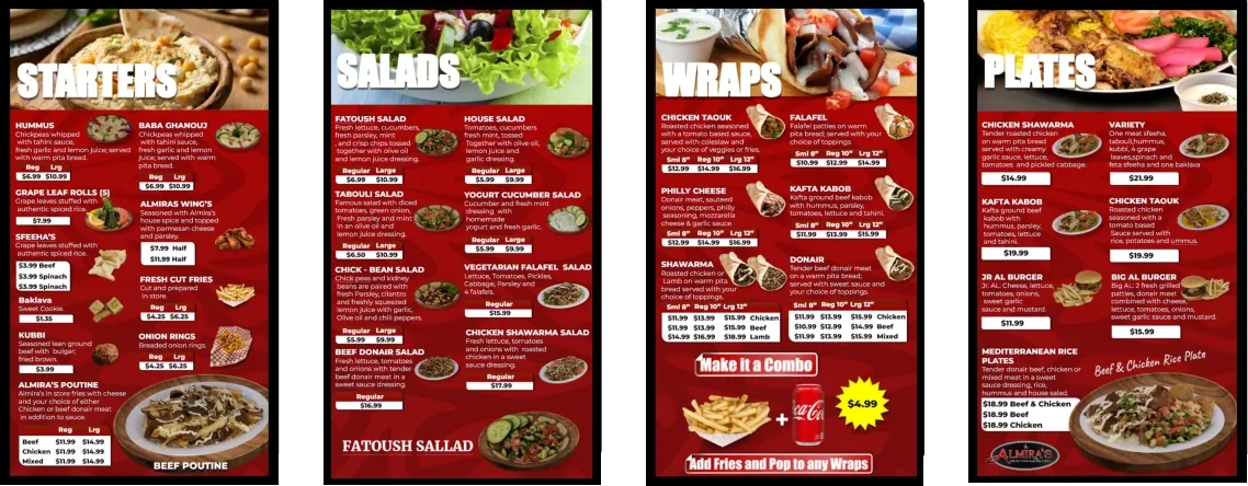 Digital menu boards for Almira’s Mediterranean Grill
